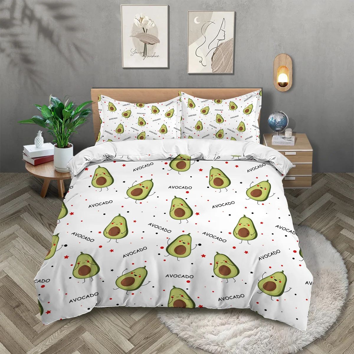 

3pcs Cartoon avocado pattern bedding set, for teenagers and adults bedroom, 1*duvet cover+2*pillowcase, home decoration