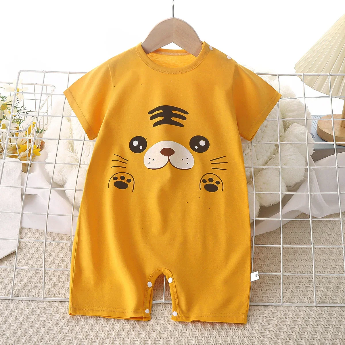 New 2024 Newborn Baby Summer Romper Short Sleeve Round Neck Cute Cartoon Print Rompers Toddler Playsuit Infant One-piece Clothes