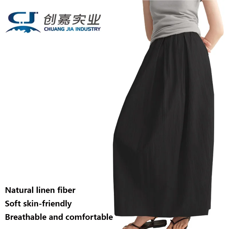 

High-end Linen Spring Autumn Ladies Skirt Black Temperament Women Naked Long Skirt Loose Size 3XL Fat Girl 100KG Cool Breathable