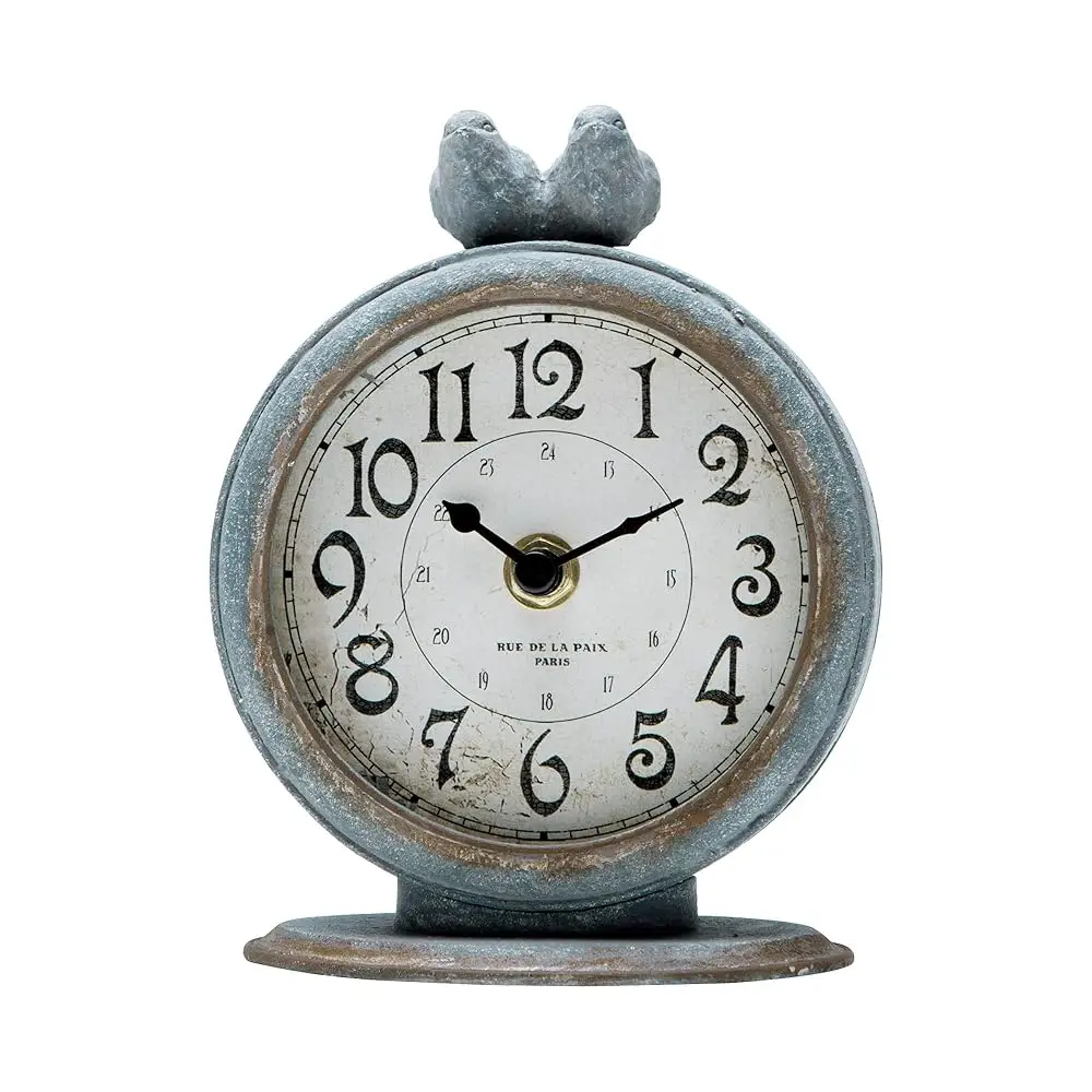

Decorative Table Top Bird Clock, Shabby Chic Vintage Shelf Desk Clo For Living Room Décor Fireplace Mantel, 4.75"" X 2.5"" X