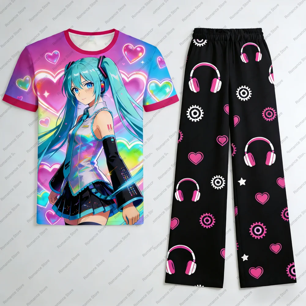 Ensemble de pyjama Miku 2026 pour hommes, chemises pour femmes, t-shirts et pantalons Y2k, ensemble de t-shirt et pantalon pour enfants, ensemble de pantalon de pyjama pour femmes