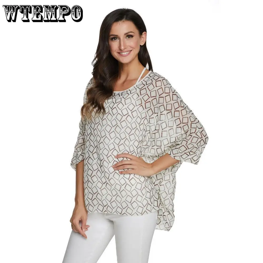 Plus Size Floral Chiffon Tunics Blouses for Women Batwing Summer Boho Shirts Beach Cover ups