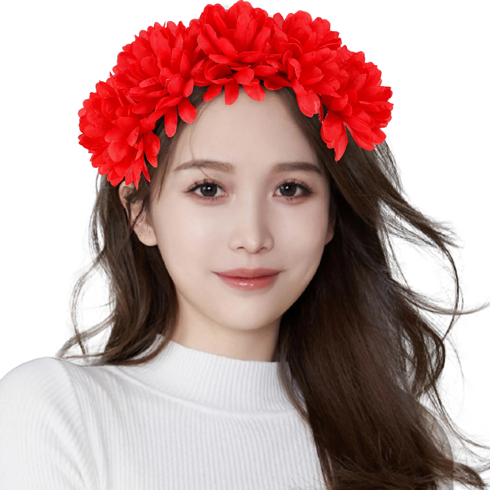 

1pc Wedding Flower Headband Red High-Quality Accessory For Bridal Bridesmaid Party Valentine'S Day Anniversary Elegant Hair Hoop