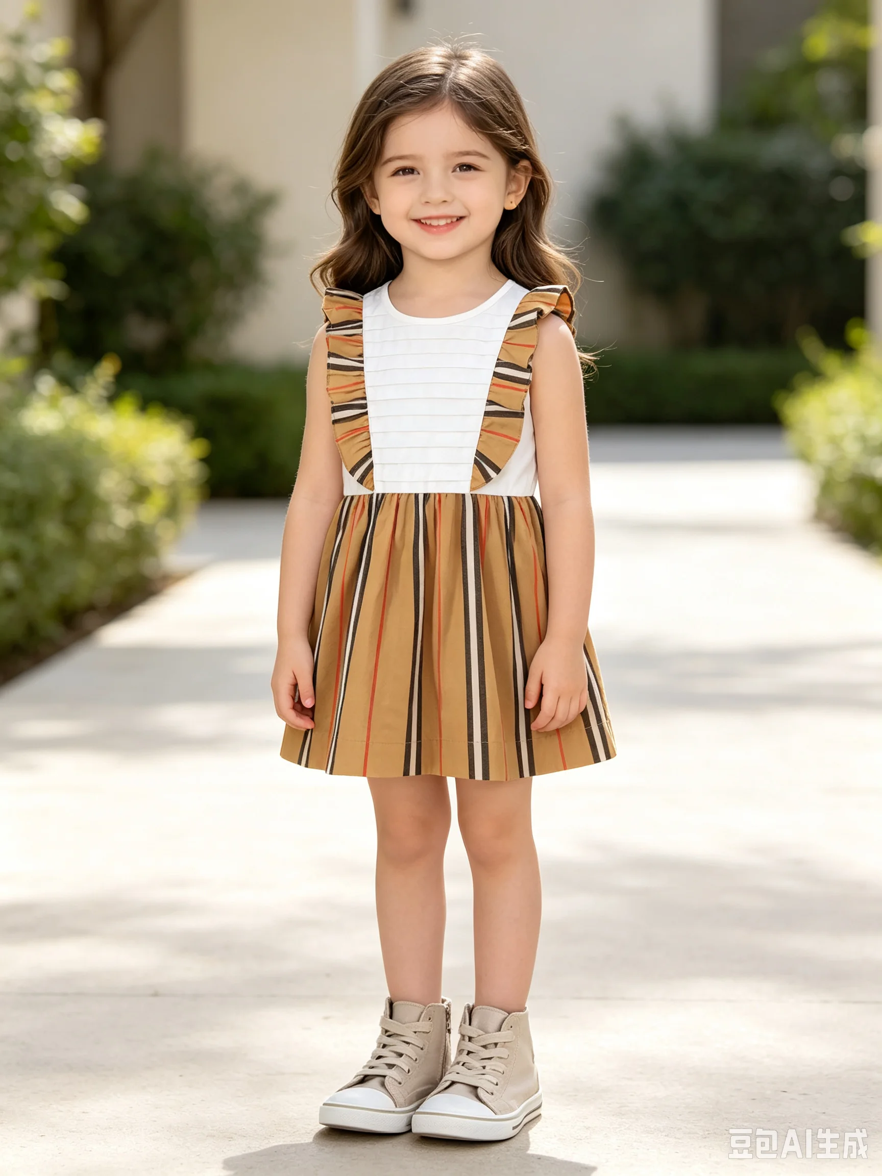 Kids Clothes Girl Summer Dress Sundress Kids All-match Rainbow Stripes Pleated Chest Skirt Girl Sleeveless Birthday Dress Cotton