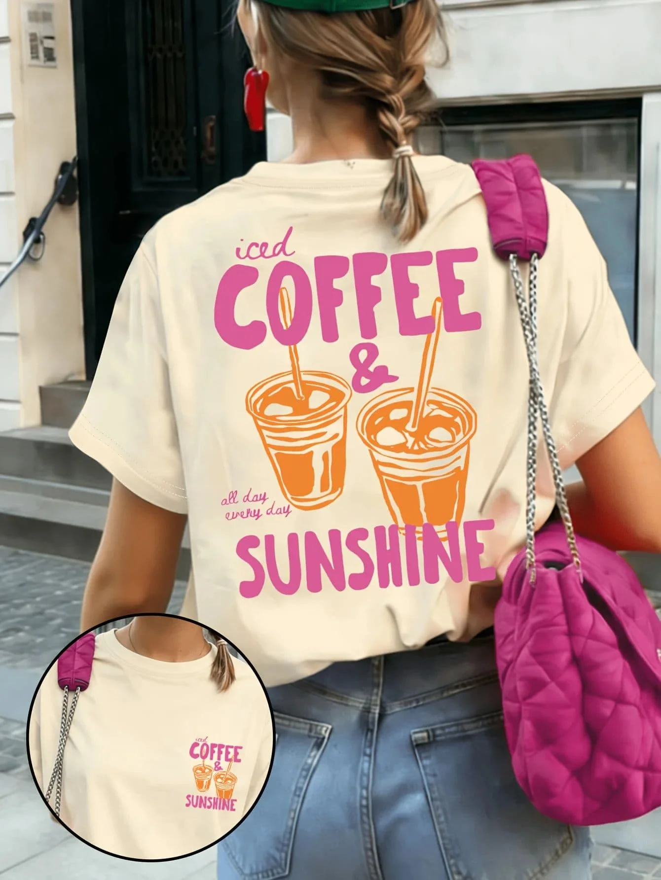Women's T-shirt with Coffee Club Graphic, Retro Coffee & Breakfast Print Short Sleeve Top, Spring Summer Daily Wear Lady's Tops view 2