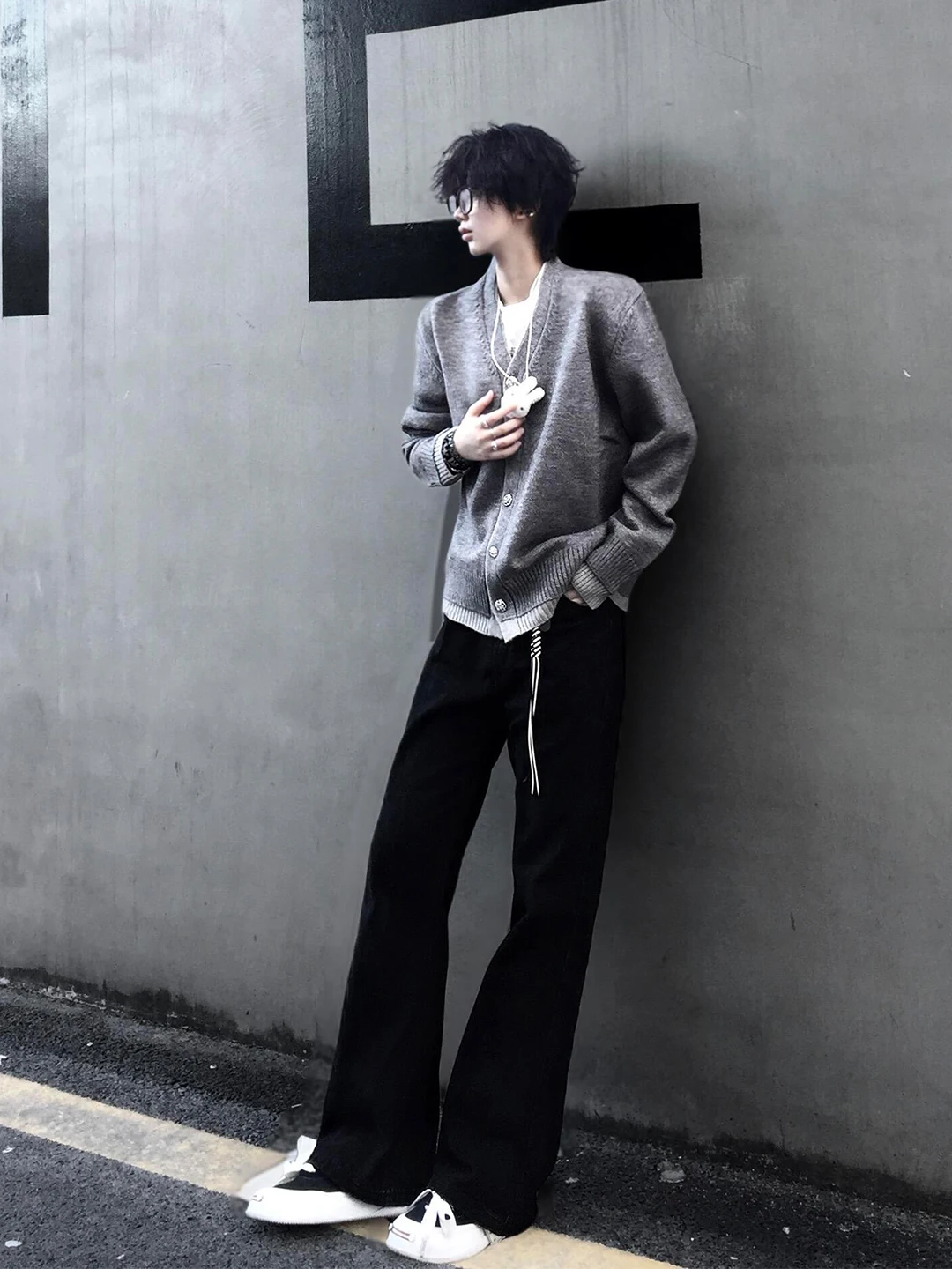 

American High Street Knife Jeans Men's Style Autumn Elastic Flared Straight Leg Slimming Cleanfit Black Trousers