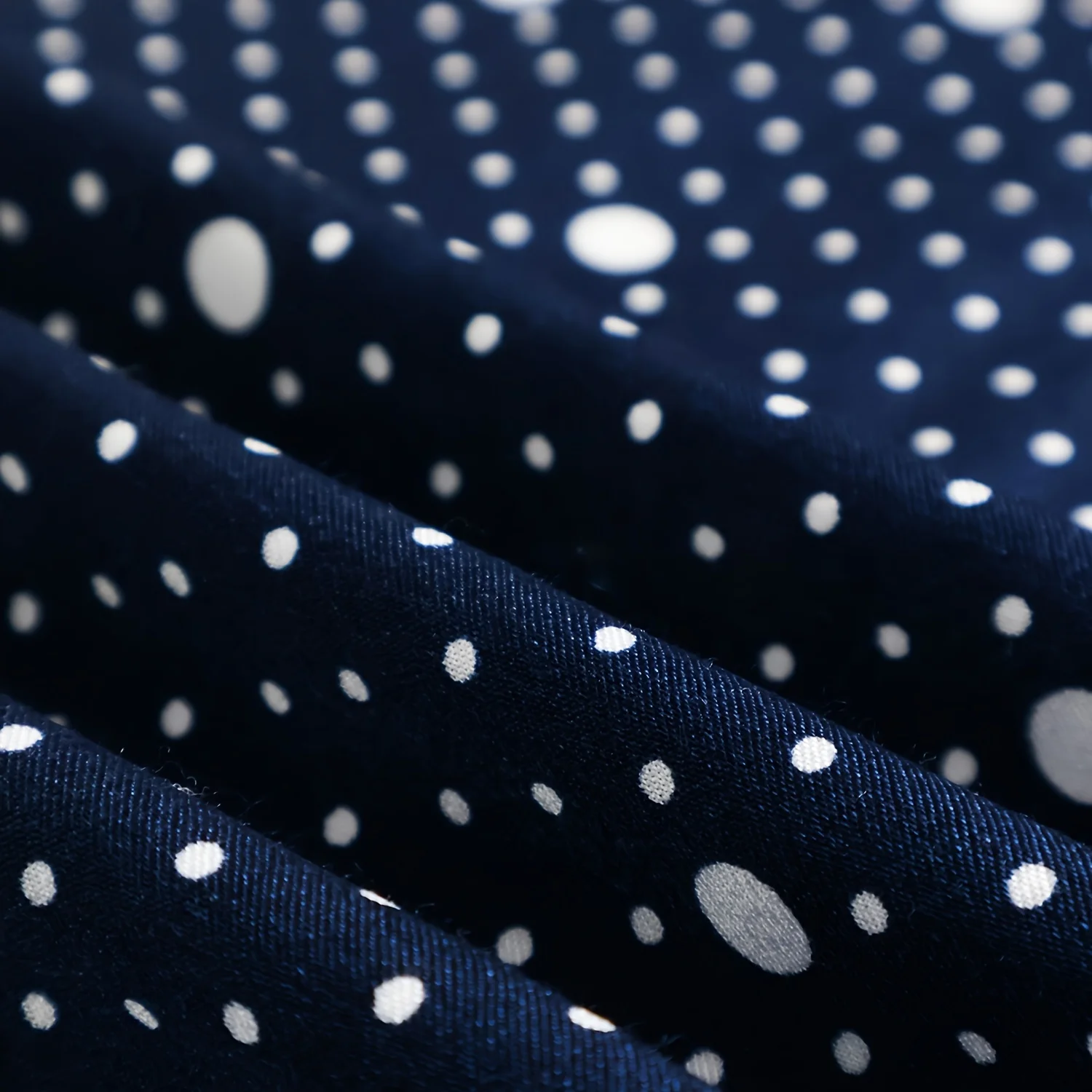 2 Yards Glossy Skin-Friendly Dark Blue Asymmetrical Size Polka Dot Silky Imitation Cotton Satin Fabric Silk Feel Fabric