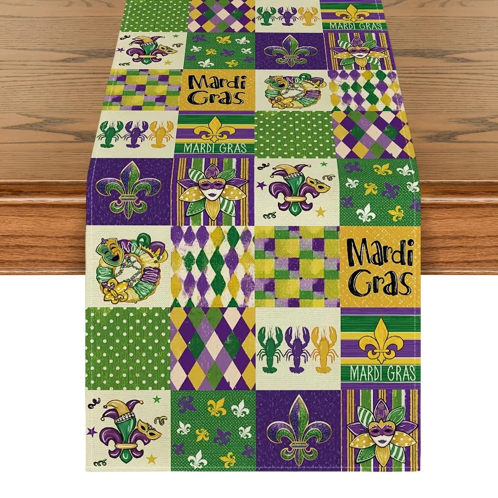 

Скатерть-дорожка в клетку в стиле фермерского дома для праздника Марди Гра, с дизайном масок Ириса и Лобстера, для декора кухни и столовой, 1 шт.