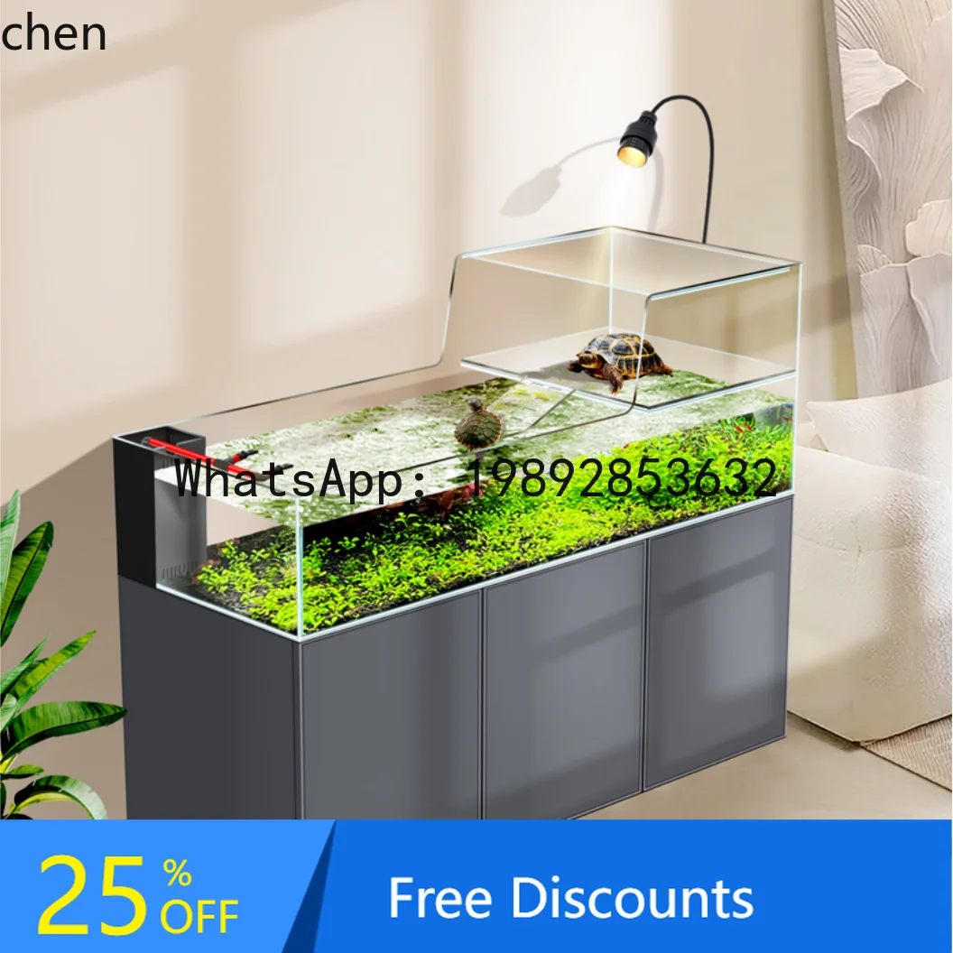 

new turtle tank ultra-white glass amphibious stream living room partition screen ecological fish tank aquarium
