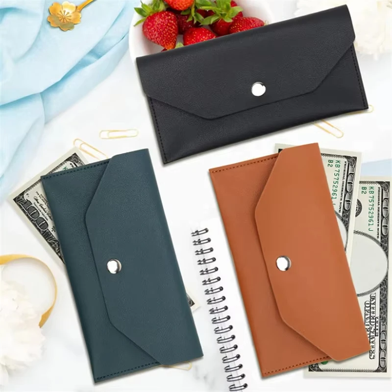 

Classic Fashion PU Leather Envelope Wallet for Women Cash Holder Ferrule Name Card Holder Gift