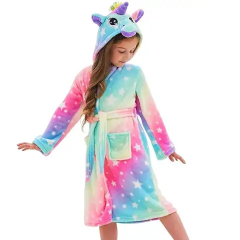 Robe de bain princesse rose pour filles de 3 4 5 6 7 8 9 10 11 12 ans, serviette de bain licorne pour enfants, Kigurumi, peignoir d'hiver pour bébés filles