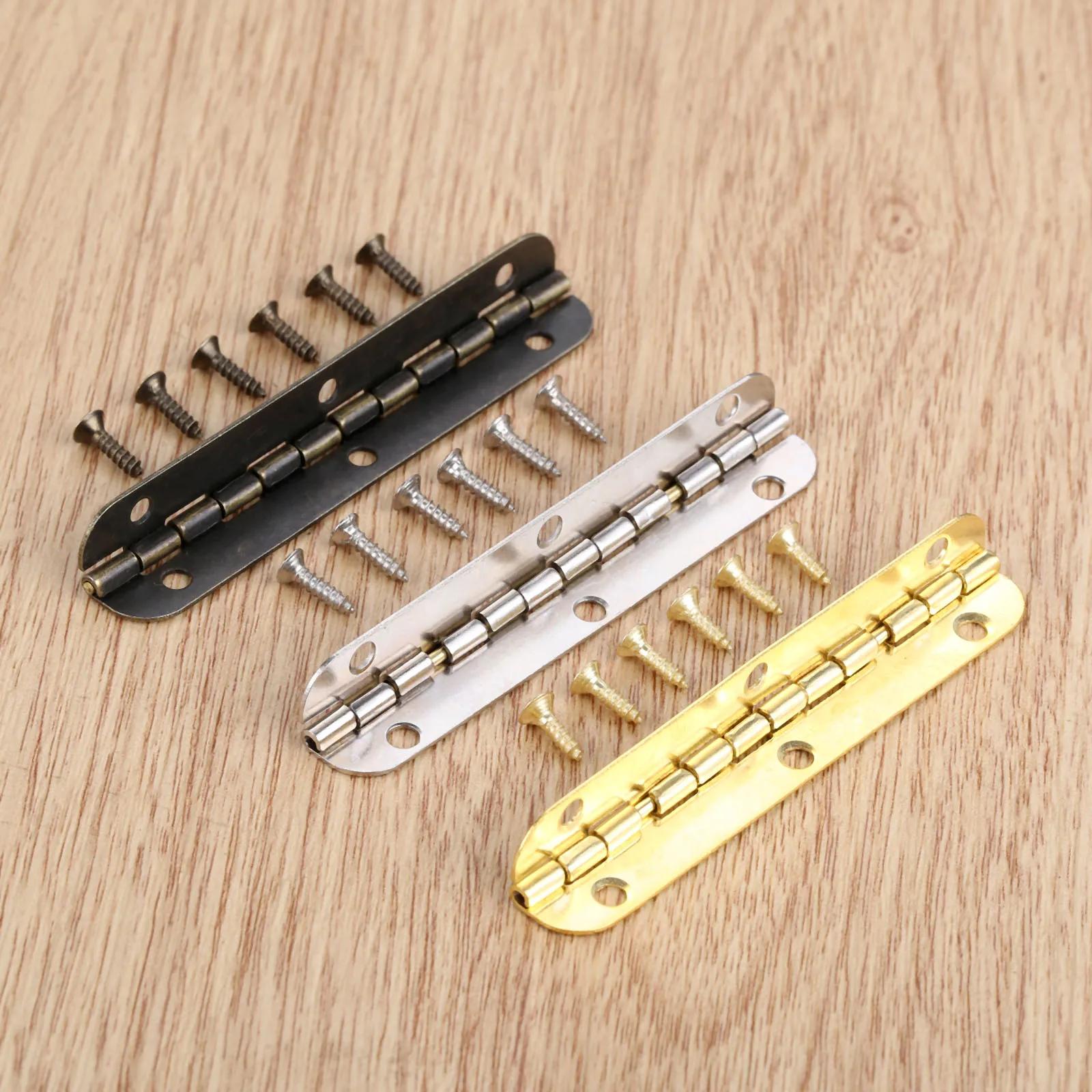 8sets Hinges with screw Rounded Long 6 Holes Silver/Antique bronze/Gold 65*15mm Retro Decor Chest Wood Jewelry Box 90/180 Degree