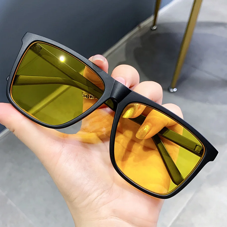 Square Men's Sunglasses Large Frame Sunglasses Women's Fashion Yellow Lens Sunglasses Women's Beach Glasses Decorative Glasses