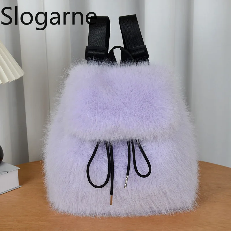 المرأة فو الثعلب الفراء على ظهره الشتاء رقيق حقيبة كتف طالب عادية الرباط المغناطيسي رفرف موضة حقائب السفر المدرسية #3