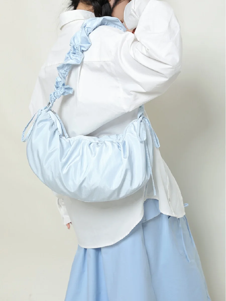 

Korean pleated silky cloud dumpling bag Niche Design Women Underarm Shoulder bag capacity nylon crossbody bag For young girl