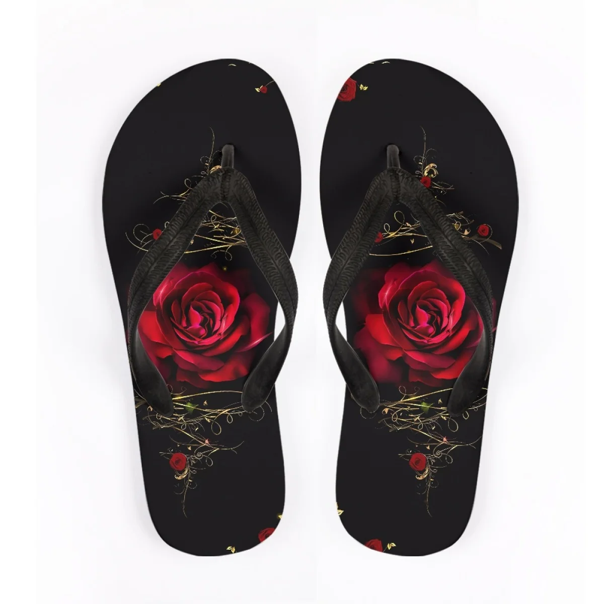 Gradient Red Rose Shoes Women Casual Seaside Vacation Non-slip Fashion Flip Flop Beach Slippers Couple Sandals Custom Image