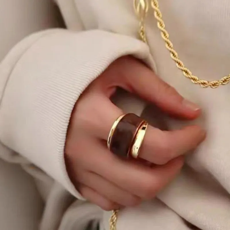 أوروبا أمريكا براون المينا قطرة المزجج الذهب والفضة خاتم المرأة مصمم الفن مجوهرات اكسسوارات الاتجاه