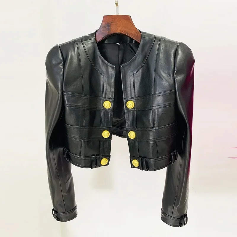 New Fall Spring MotorBike Style Handsome Women Short Plaid Open PU Leather Outdoor Fashion Jacket High Quality