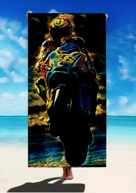 Microfiber Large Beach Towel, Sand Free Quick Dry, Motorbike Racing Rider Print, Soft Absorbent Towel for Fans