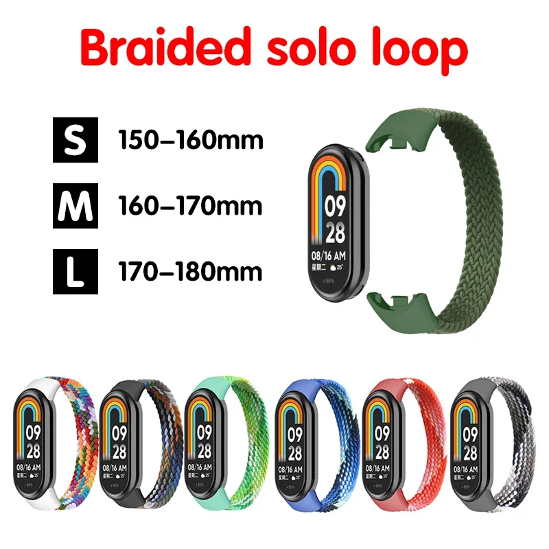 Xiaomi Mi Band 4,3,5,6,7,8,6,5用のナイロン編組ストラップ