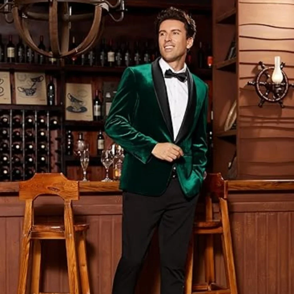 

Куртка, 1 шт., бархатный мужской костюм, смокинг, шаль с лацканами для официальной свадьбы, облегающий мужской модный пиджак для делового жениха