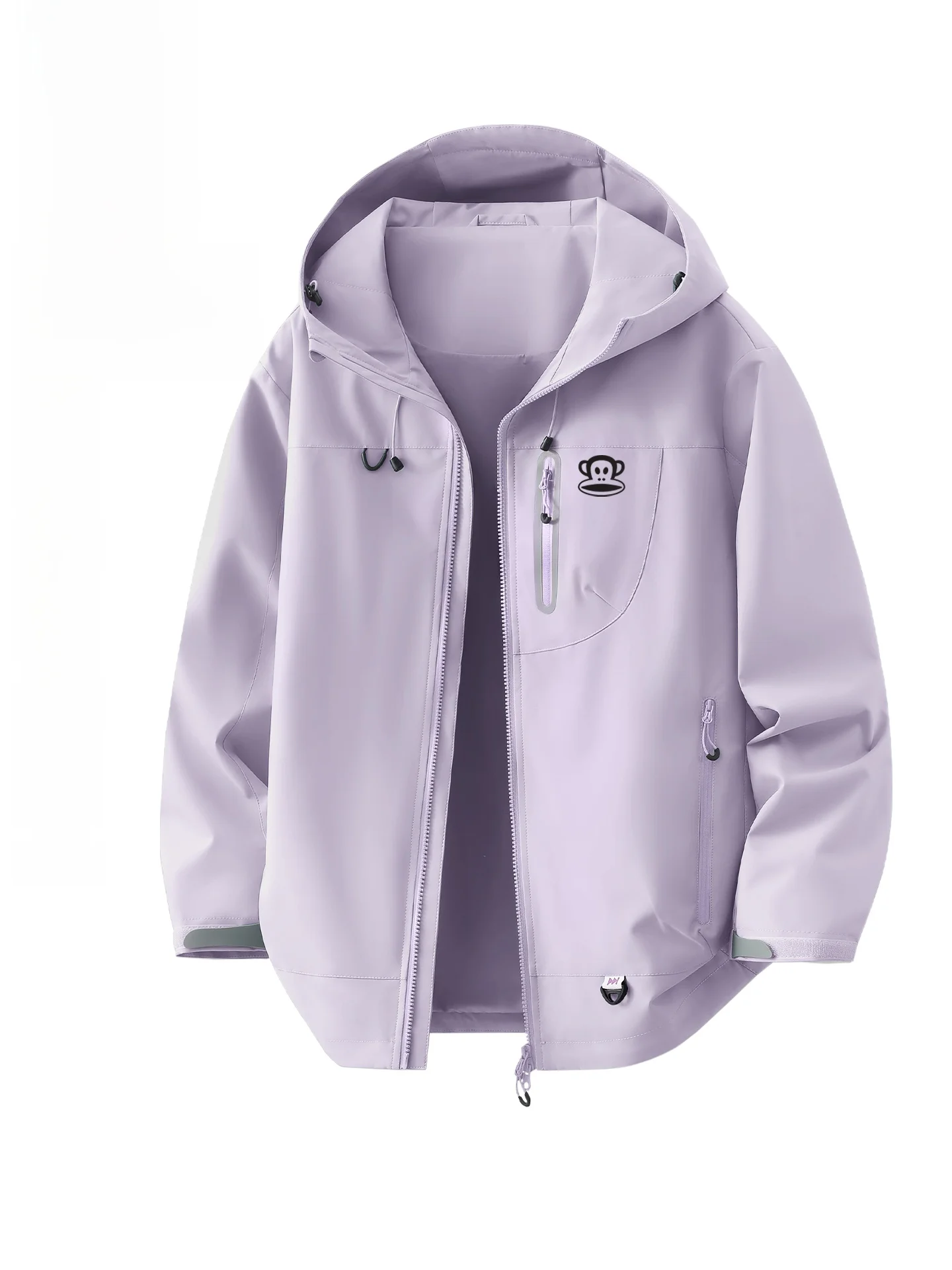 

Large Mouth Monkey Soft ell Jaet ex Outdoor Windproof Spring Coat Light Purple Loose Fit Long Sve Zipper