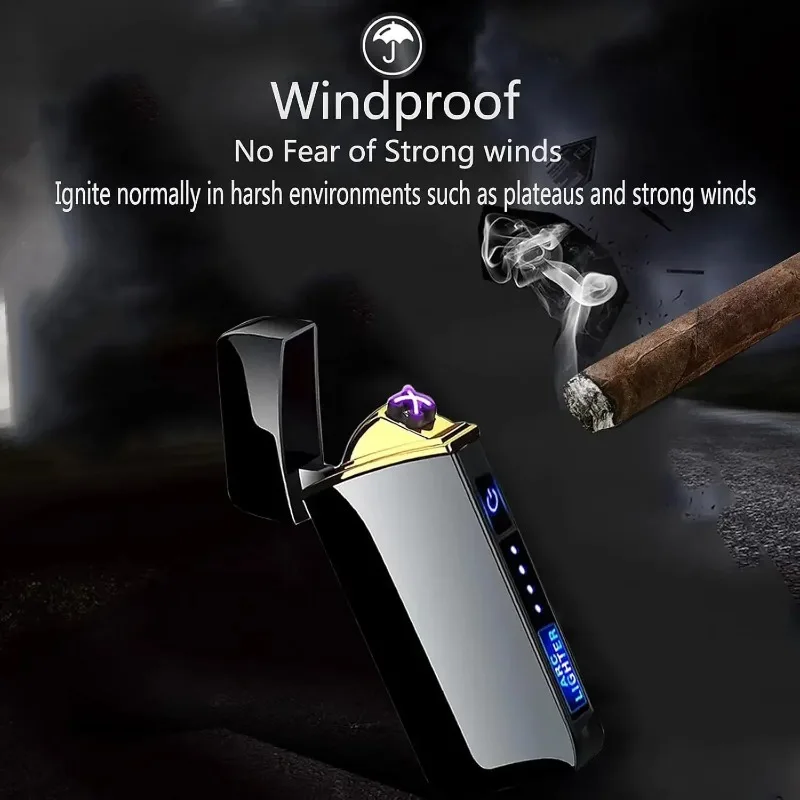 HOT Sell Metal Smart Windproof Electric Lighter Flameless Plasma Lighter Double Arc Usb Rechargeable Led Power Display Touch view 5
