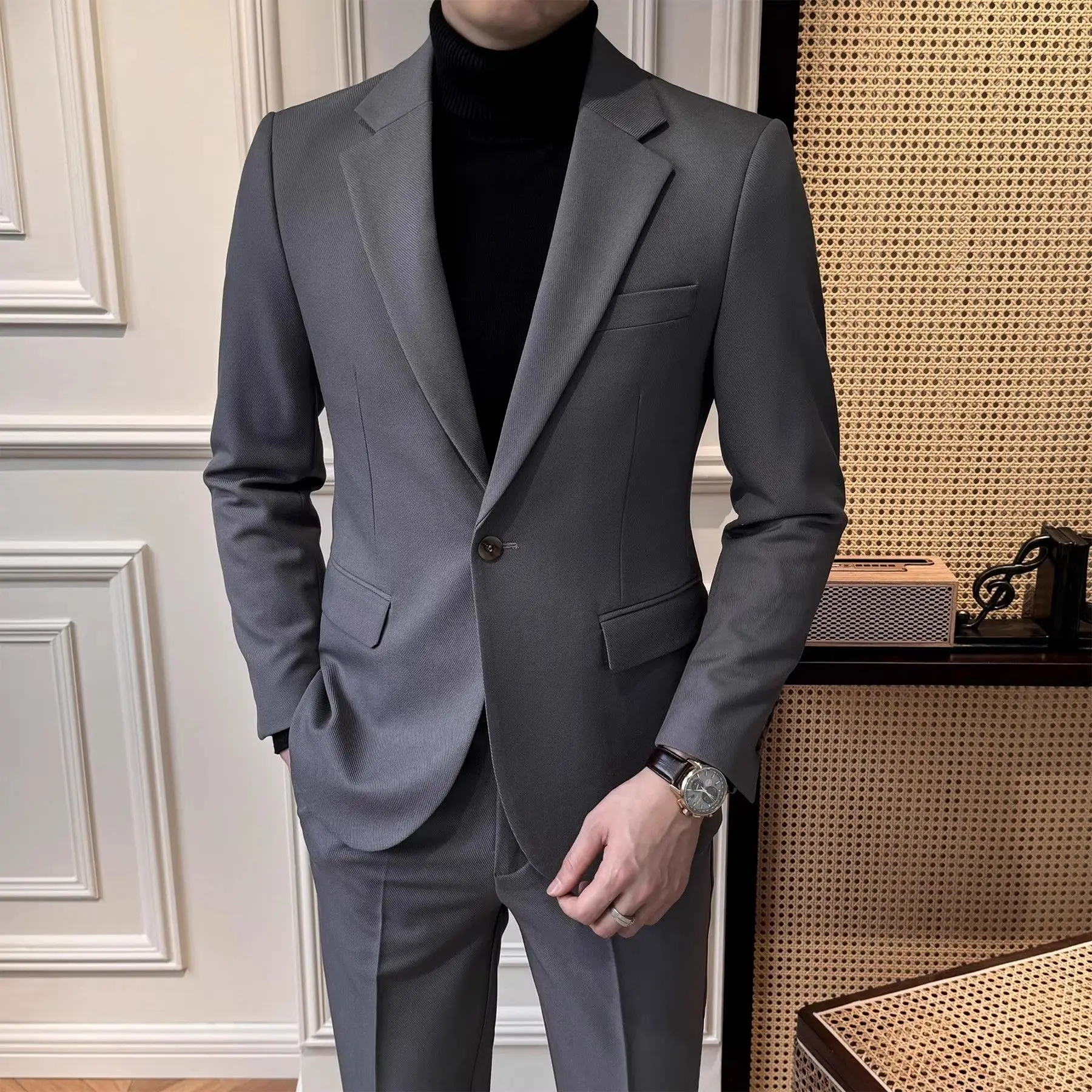 

Elegante Men's New High-End 2 Piece Fashionable Stylish Jacket Casual Business Suit Premium For Wedding Groom