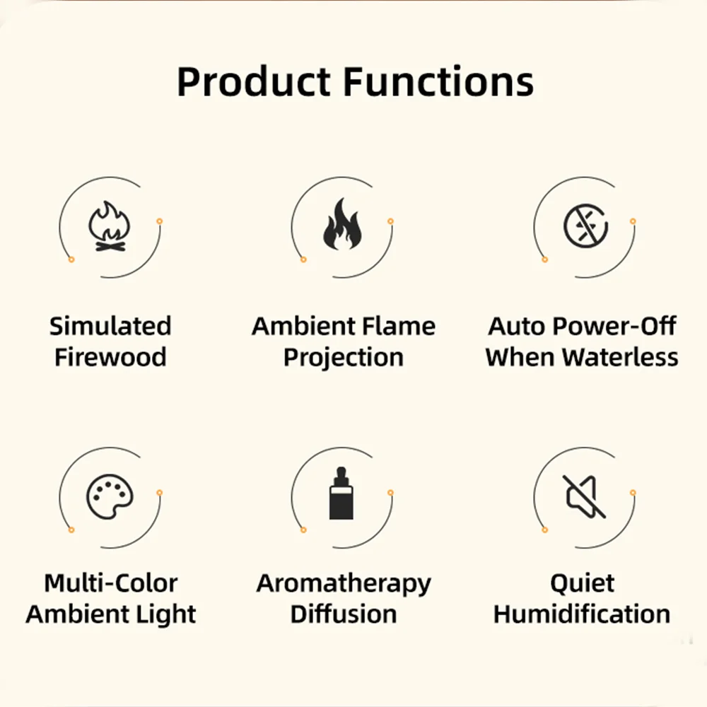 Mini-Aromadiffusor Kamin-Diffusor für ätherische Öle, bunter Flammen-Luftbefeuchter, Ultraschall-Kaltnebelgerät für Zuhause mit Licht – Detail 2