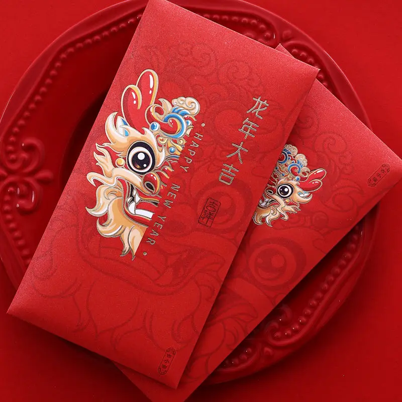 

6pcs Chinese New Year Red Envelope 2024 Spring Festival Dragon Red Pocket Luck Money Red Bag