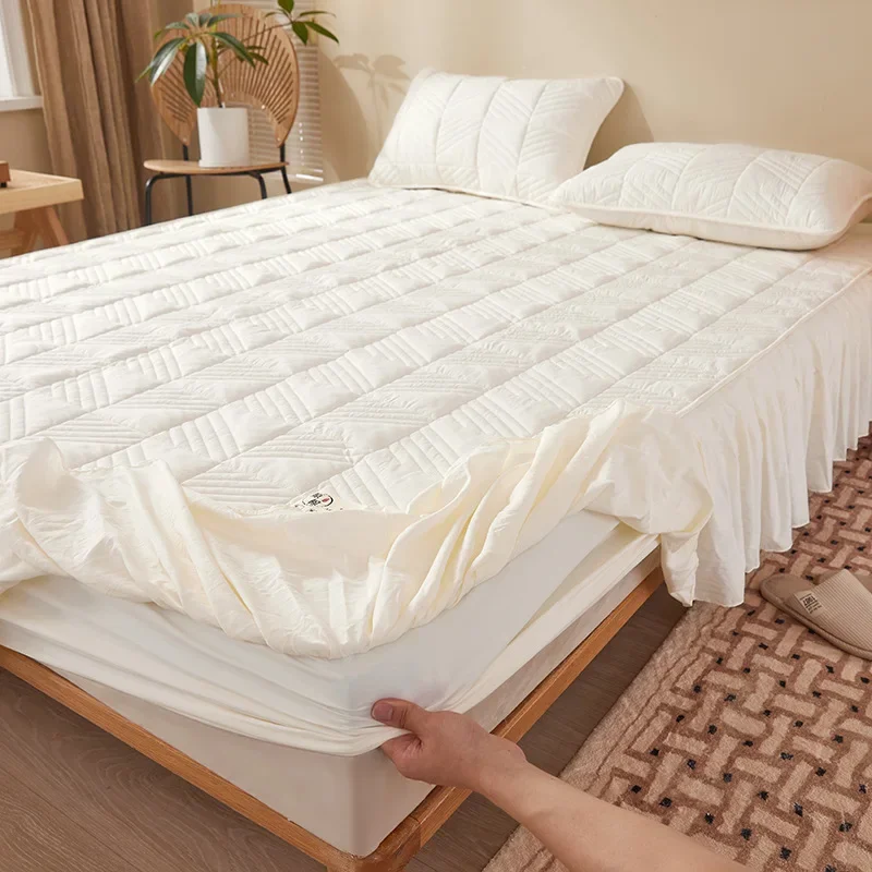 

Category A mother and baby raw cotton thickened soybean quilted bed skirt protective cover fitted sheet bedspread mattress cover