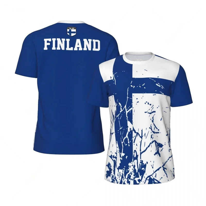 Finland Flag T Shirt For Men Summer 3D Printed Oversized Tees Sports Fitness Short Sleeves Fashion Round Neck Football T Shirts