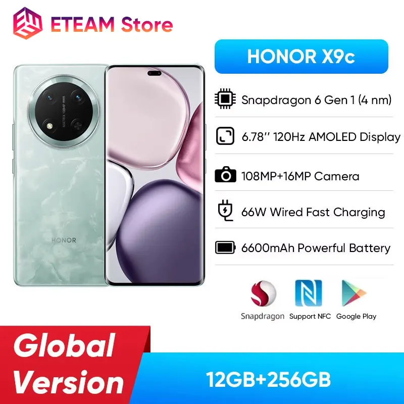 2024 Versione Globale HONOR X9c 5G Smart Phone Snapdragon 6 Gen 1 6.78 "120Hz Display AMOLED 108MP Batteria 6600mAh 2SIM Android14