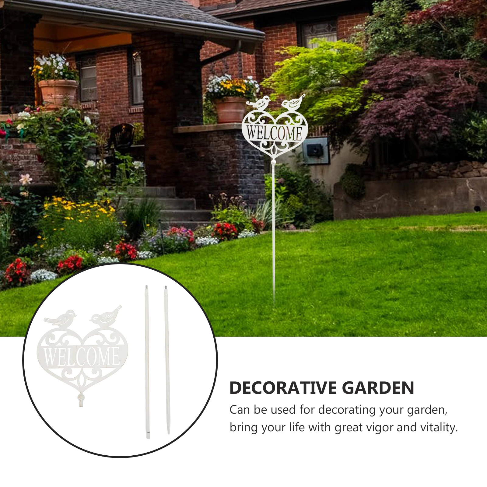 

Welcome Sign Garden Stake Lovely Decor Yard Courtyard Balcony Villa Iron Durable Spring Outdoor Stakes Wreath