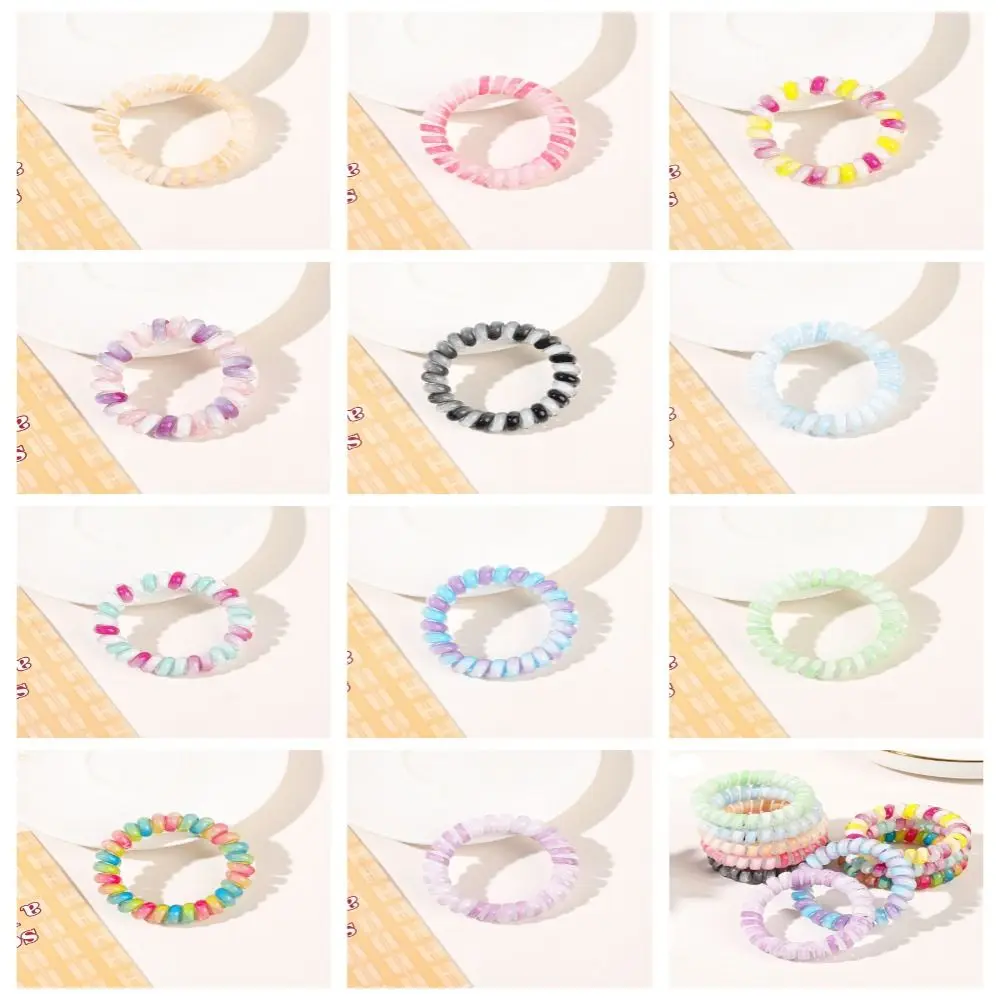 Hair Tie Stretch Spiral Cord Hair Ring Hair Rope Multicolor Elastic Hair Tie Elastic Scrunchies Multicolor Telephone Wire Daily