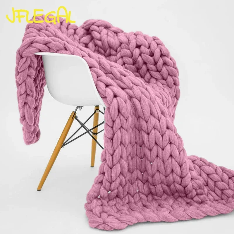 

JFLEGAL Nordic Large Handmade Knitted Coarse Woolen Blanket Soft and Stylish Home Decoration for Bed Sofa Office Shawl Cobijas