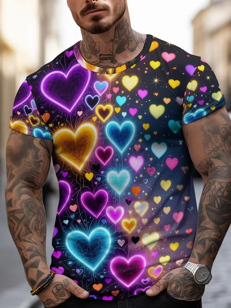 Men'S 3D Digital Print T-Shirt LOVE Graphic Tee Round Neck Casual Shirt For Everyday & Formal Wear Summer Short Sleeve Tees
