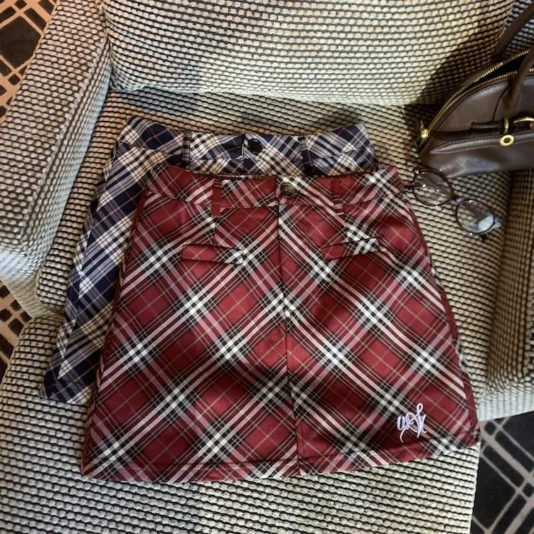

Women's Autumn Winter Vintage A Line Plaid Short Skirt Lady Streetwear High Waist Slim School Style Mini Skirt