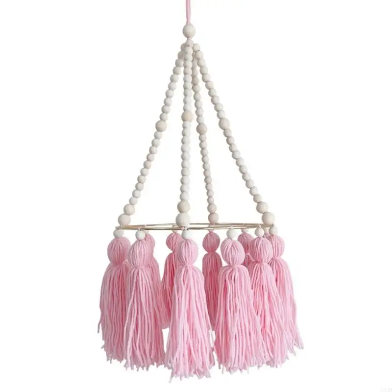 F62d Baby Crib Beads Wooden Beads Tassel Wind Chimes Bed Rattle Kids Kids Room Hanging Decoration Props Props