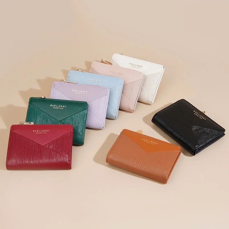 2024 المرأة محفظة صغيرة قصيرة سعة كبيرة اثنين أضعاف سستة محفظة بولي Leather الجلود عملة المحفظة الفاخرة عالية الجودة الحد الأدنى Cartera