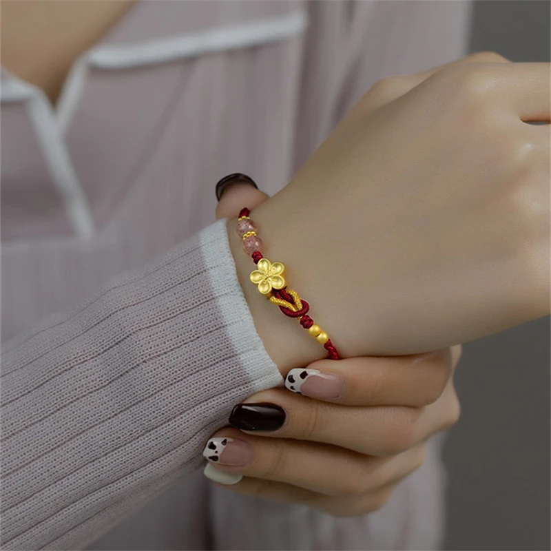 Handgefertigte geflochtene Imitation Zinnober Unendlichkeitssymbol-Armbänder für Damen und Herren, schlichtes rotes Seil, Pfirsichblüten-Transfer-Perlenarmband – Detail 22