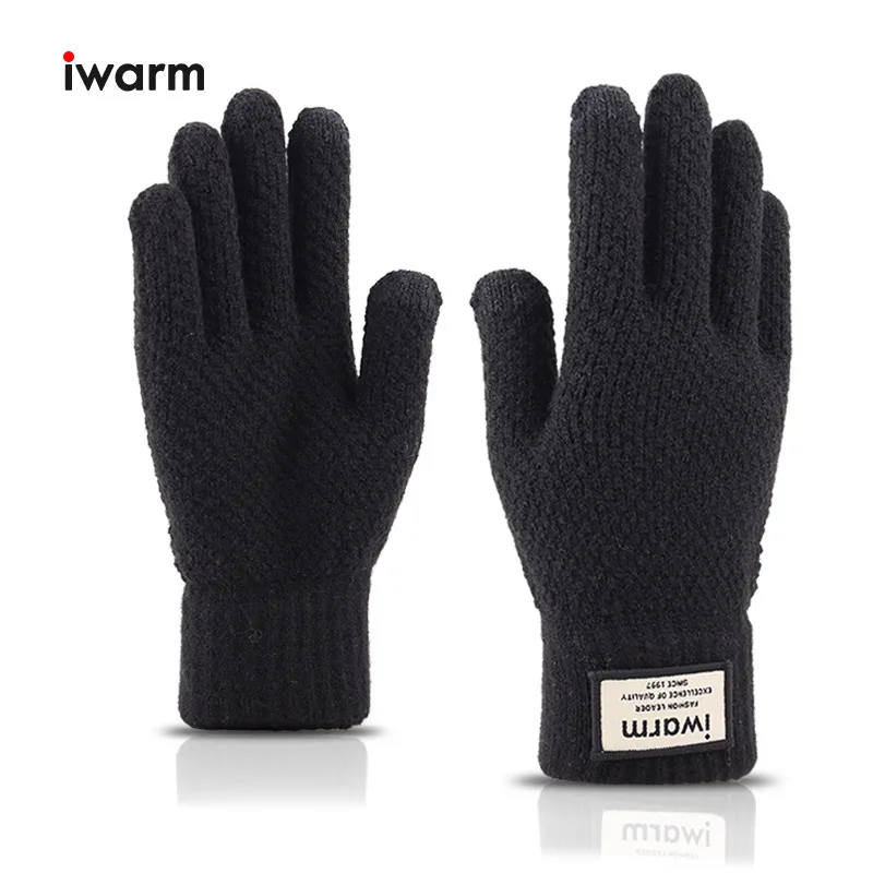 5-paires-de-gants-pour-hommes-ecran-tactile-en-laine-tricotee-chauds-cinq-doigts-gris-pour-l'equitation-sans-doublure-en-velours-noir-gris-collection-automne-hiver