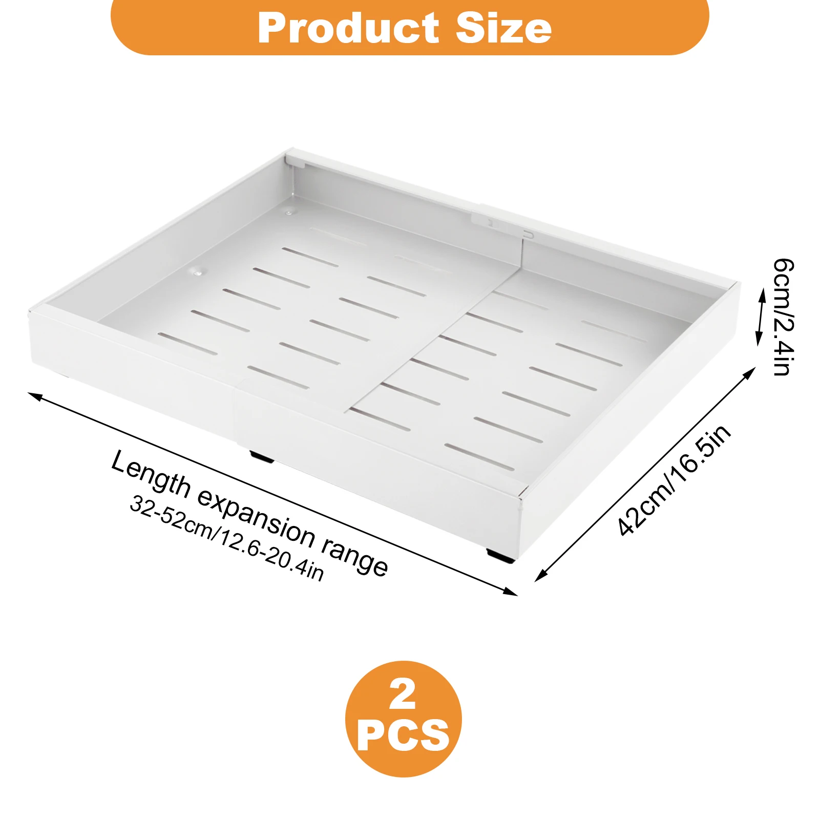 2 Stück (weiß) Ausziehbare Schrankregale | Schiebe-Regal-Schubladen-Organizer | Ausziehbares Schiebe-Ablagefach für Zuhause, Küche, Restaurant, Hotel – Detail 5