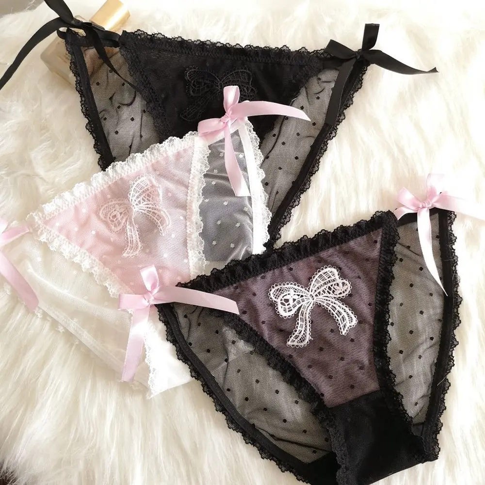 

Women Bow Underwear Kawaii Lolita Seamless Panties Lace Briefs Transparent Sexy Lingerie For Student Girls