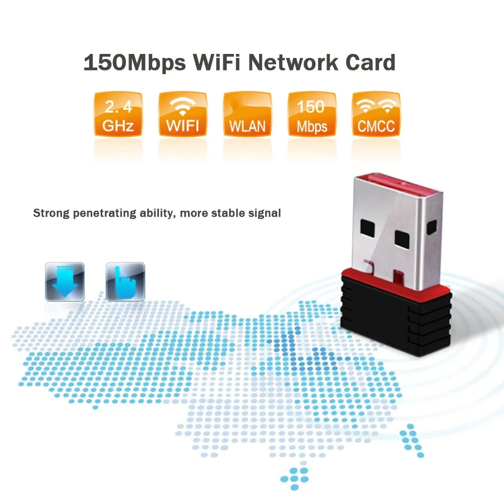 Mini USB Network Card Wireless WiFi Dongle Adapter USB2.0 2.4G 150Mbps WLAN LAN Wi-Fi Receiver Dongle For PC Desktop Tablet