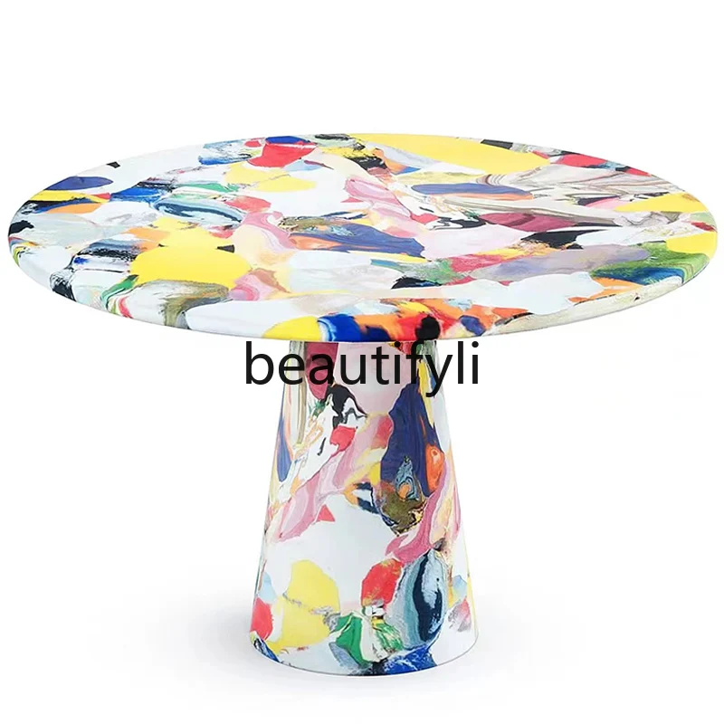 Artist furnace oil painting painting table creative light luxury casual dining table medieval round dining table