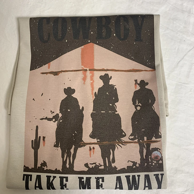 Cowboy Take Me Away Graphic Tees Women's Western Vintage T-Shirt Summer Oversized Cowgirl Country Music T Shirts Retro Boho Tops