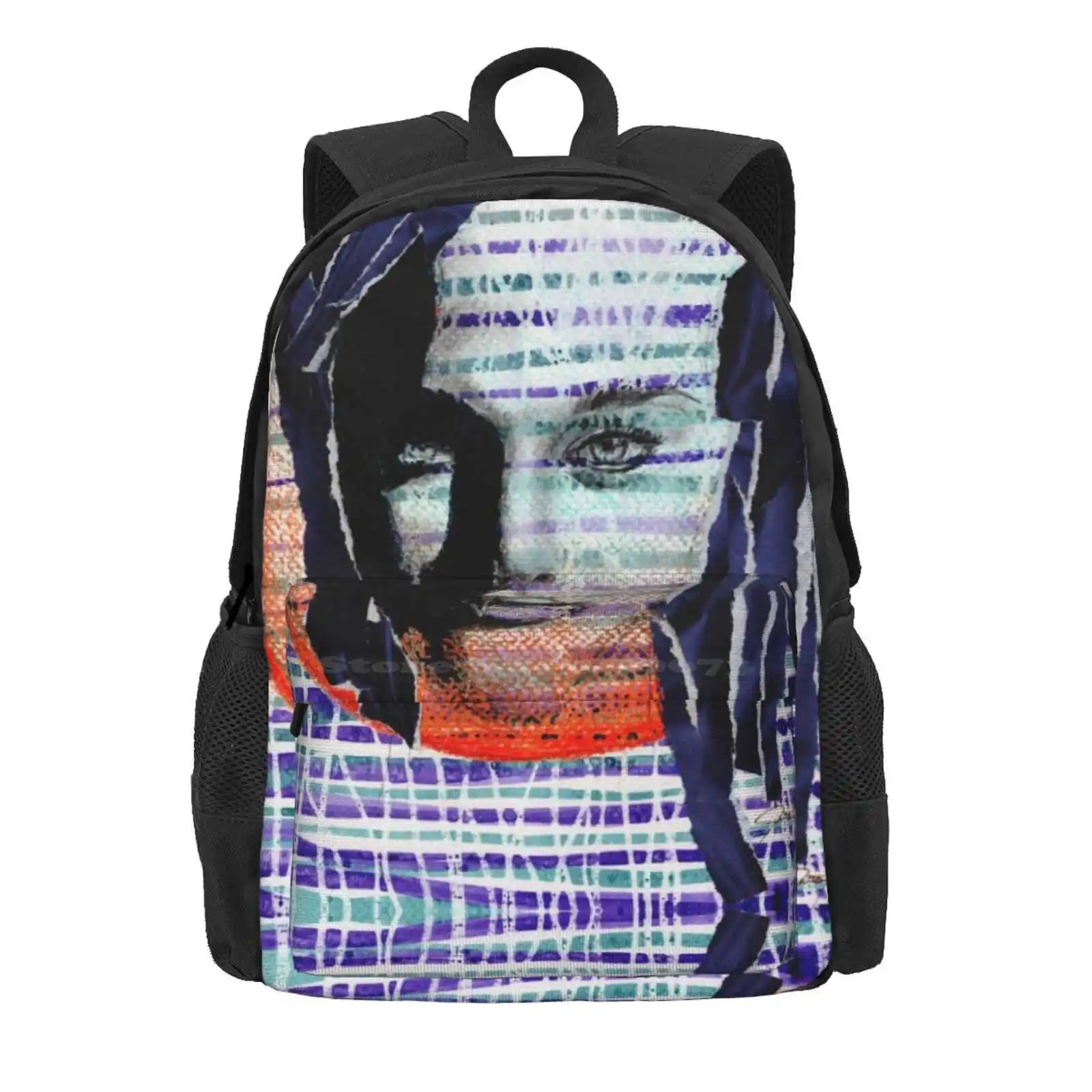 Here Hot Sale Schoolbag Backpack Fashion Bags Contemporary Art Face Energy Colourful Collage Expression Eyes Positive