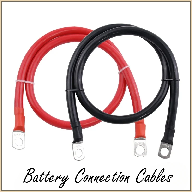 Battery Inverter Connection Cable Set with M8 SC Terminals 8/6/4/2 AWG 10/16/25/35mm2 UPS Wire Red Copper Core Tin-plated Lug