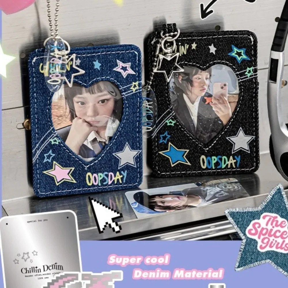 

Kawaii 3-дюймовый джинсовый держатель для карт Y2k сумка со звездой кулон брелок рюкзак подвесная сумка для хранения карт женская